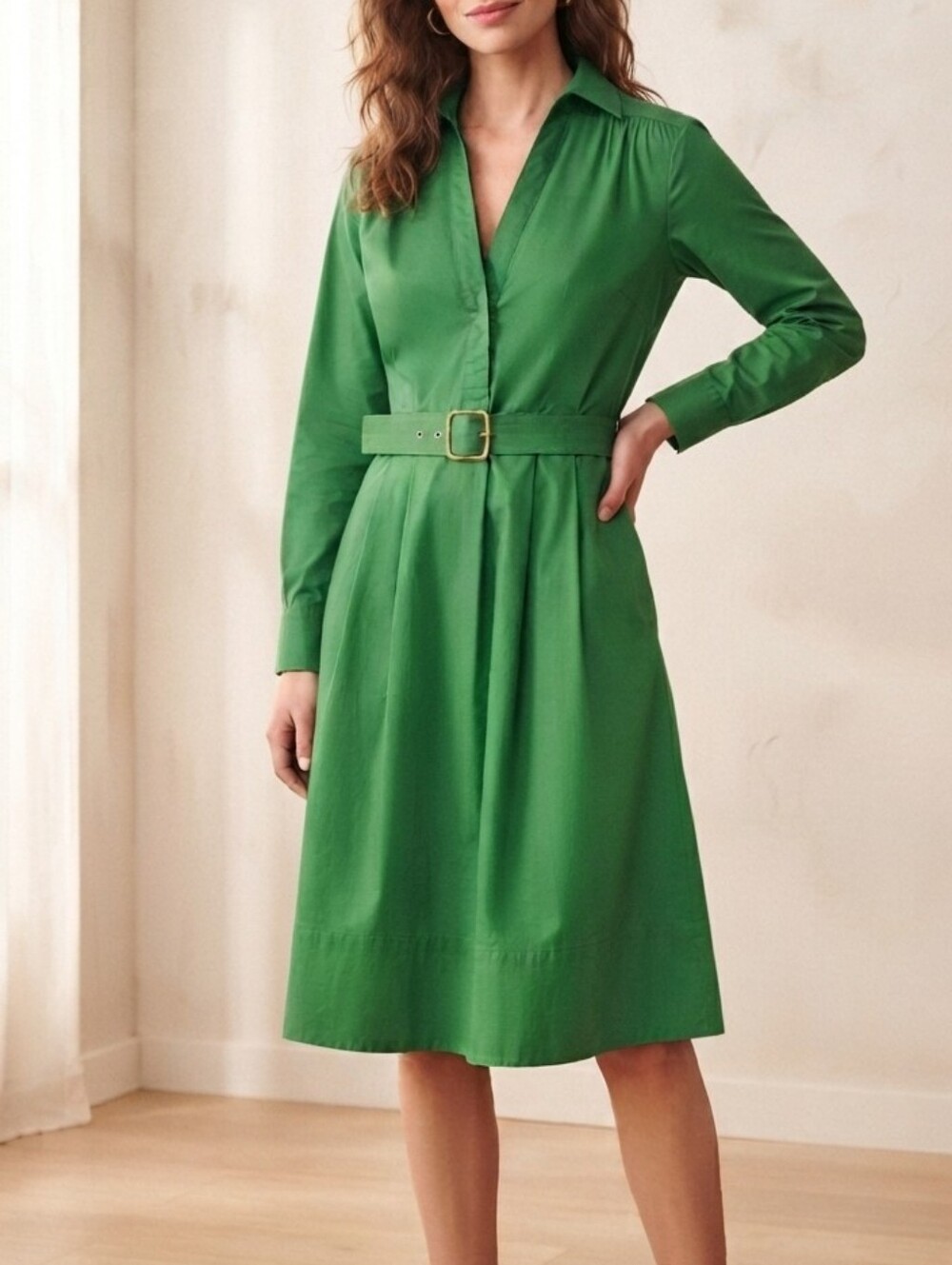 Calvin Klein Green Long Sleeve Shirt Dress Sz 12 Professional Corporate Preppy